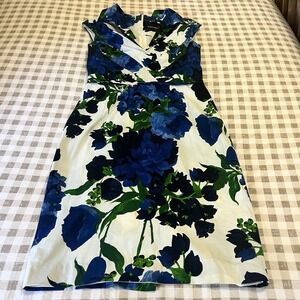 Samantha Sung Women 6 Blue Floral Dress Wedding Guest Cocktail Formal Sleeveless